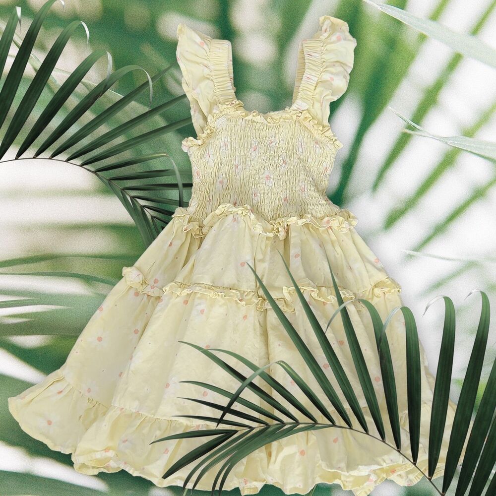 Andy & Evan Yellow Polka Dot 2T Smocked Tiered SunDress 100 Cotton Cottage Party